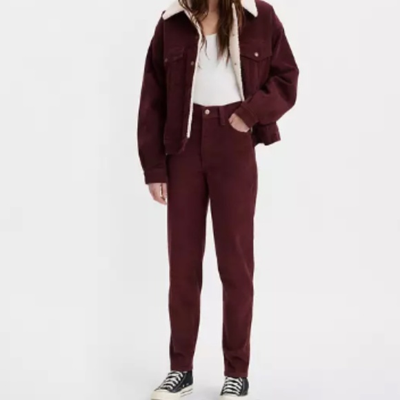 Levi's "NEW" Burgundy Corduroy Boho Retro High Waisted Mom Jeans Size 32 x 29 - Picture 1 of 15